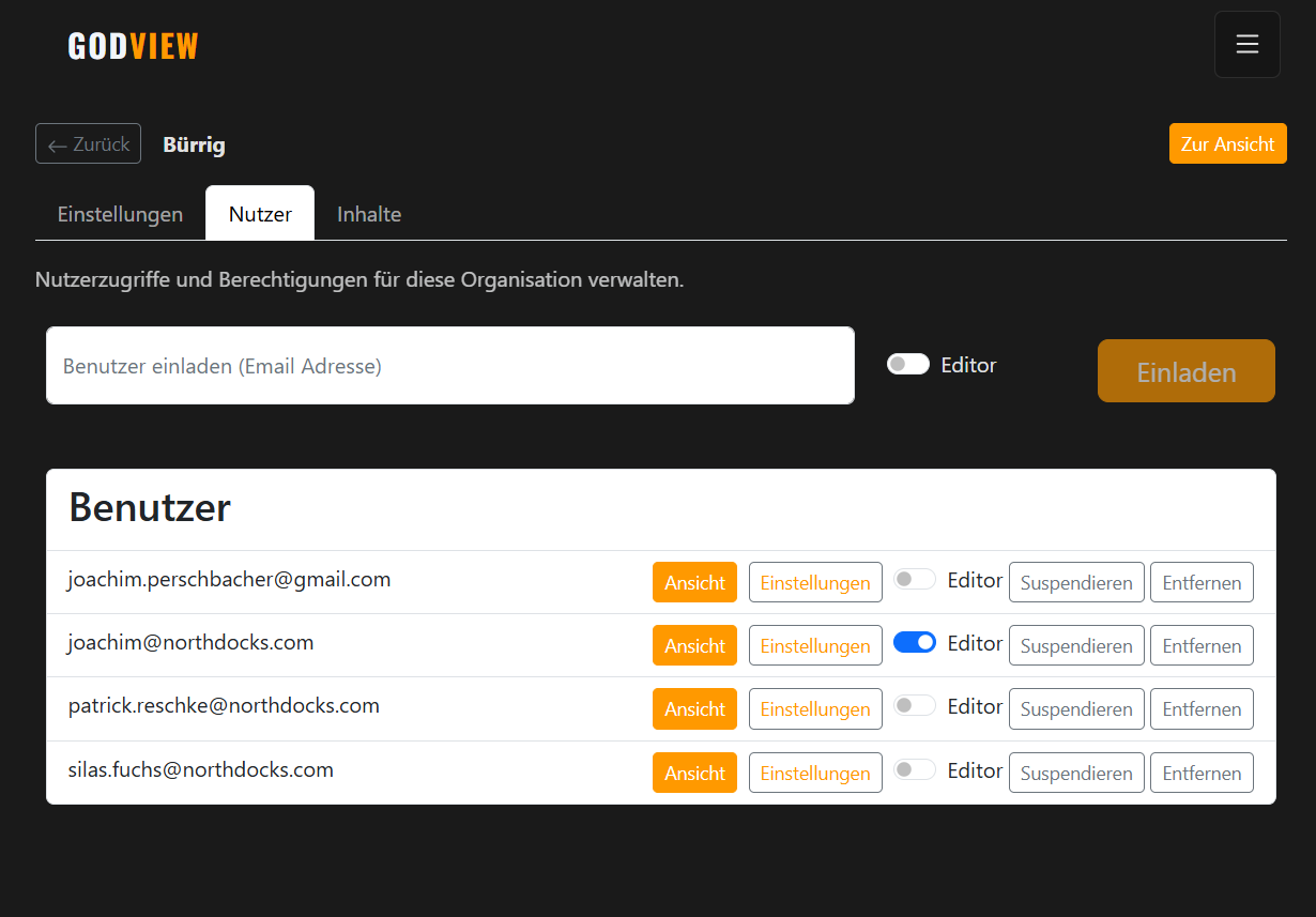 GodView team collaboration – organization management, user roles and access control for digital twin projects